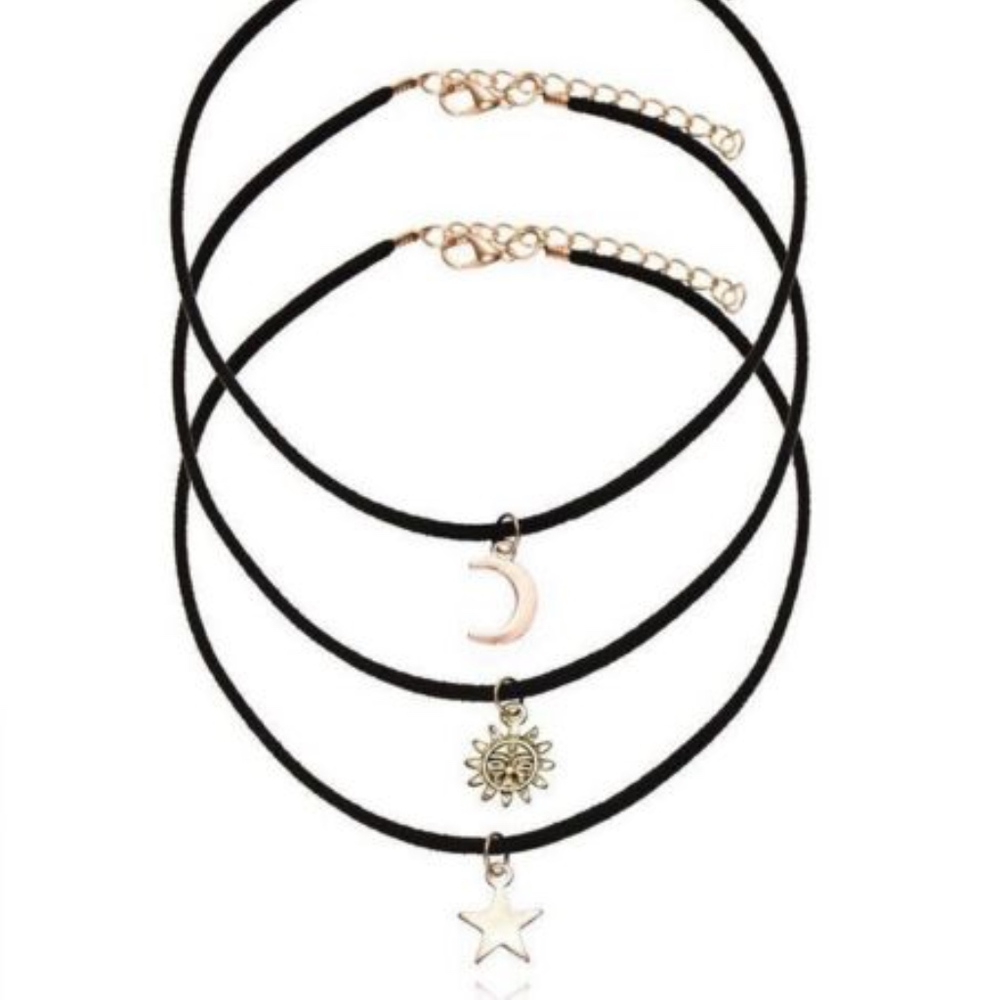 Moon Sun Star Boho Choker Necklace Set in Gold
